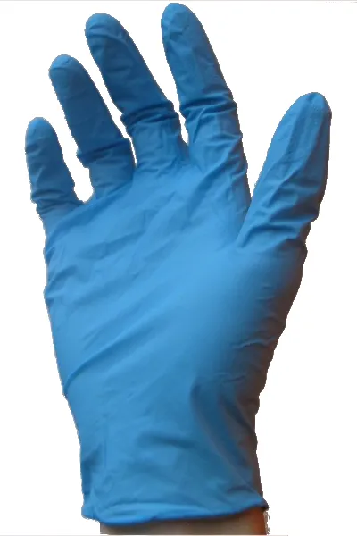 A blue disposable nitrile glove